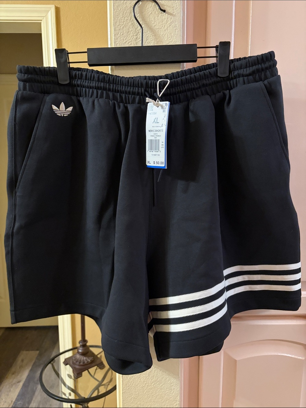 adidas Black Athletic Shorts with White Stripes & Trefoil